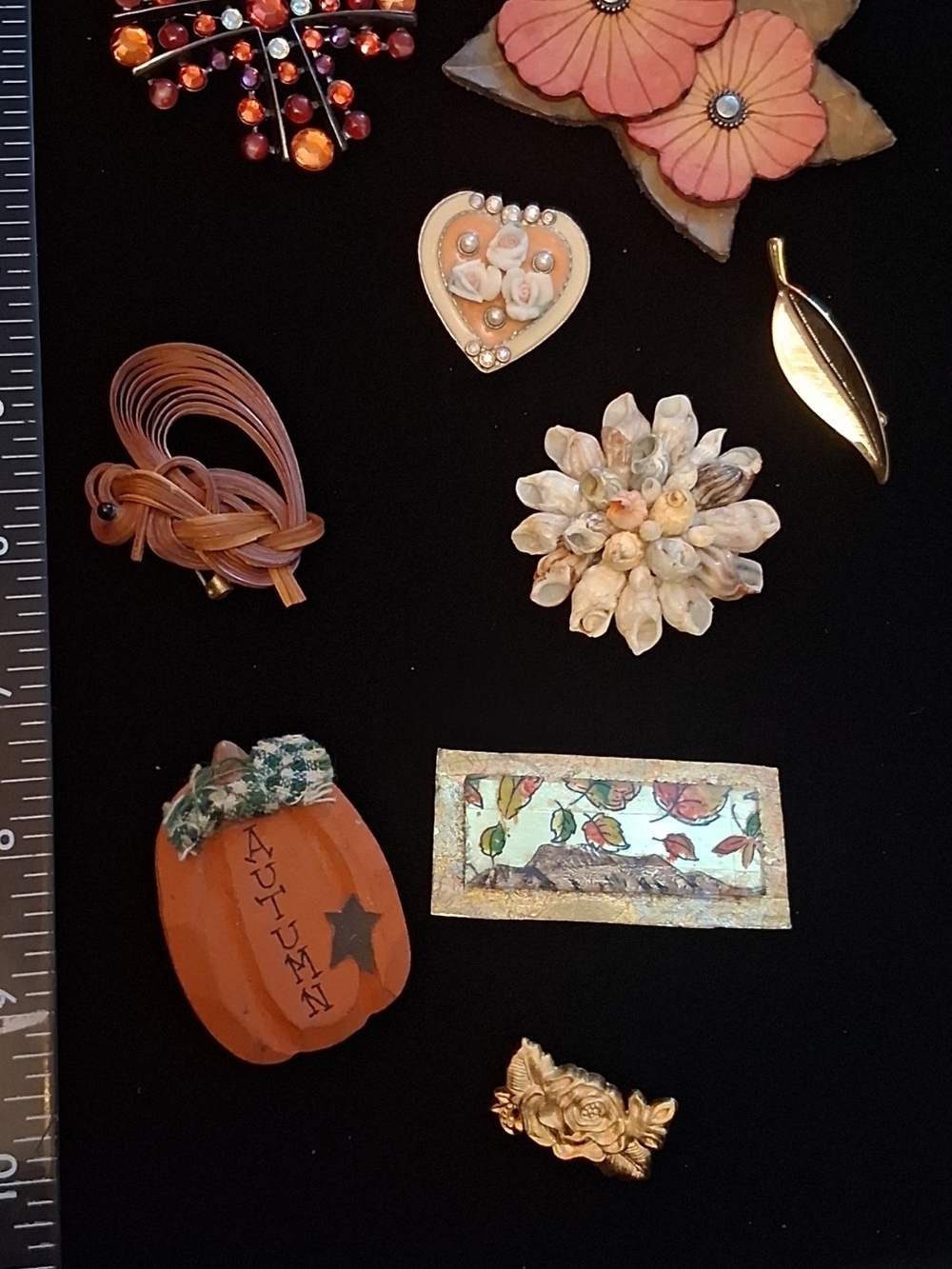 Assorted Women's Floral and Autumn Tone Brooch Pin - Peach, Gold, Orange